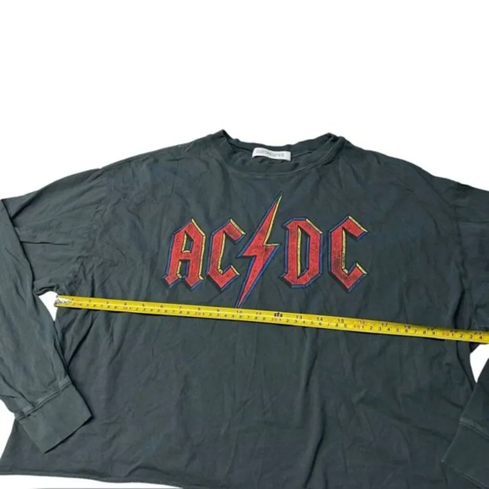 Free People Daydreamer Size S AC/DC Long Sleeve Graphic Tee Charcoal Black‎ Boxy